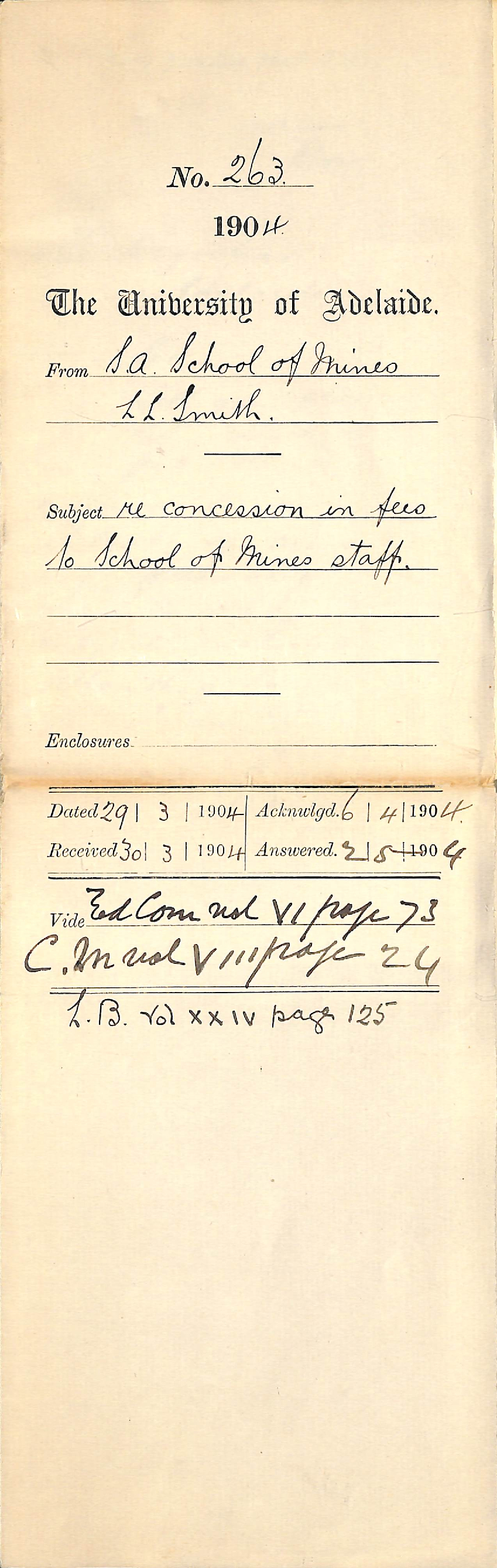 Re Concession in fees to School of Mines Staff