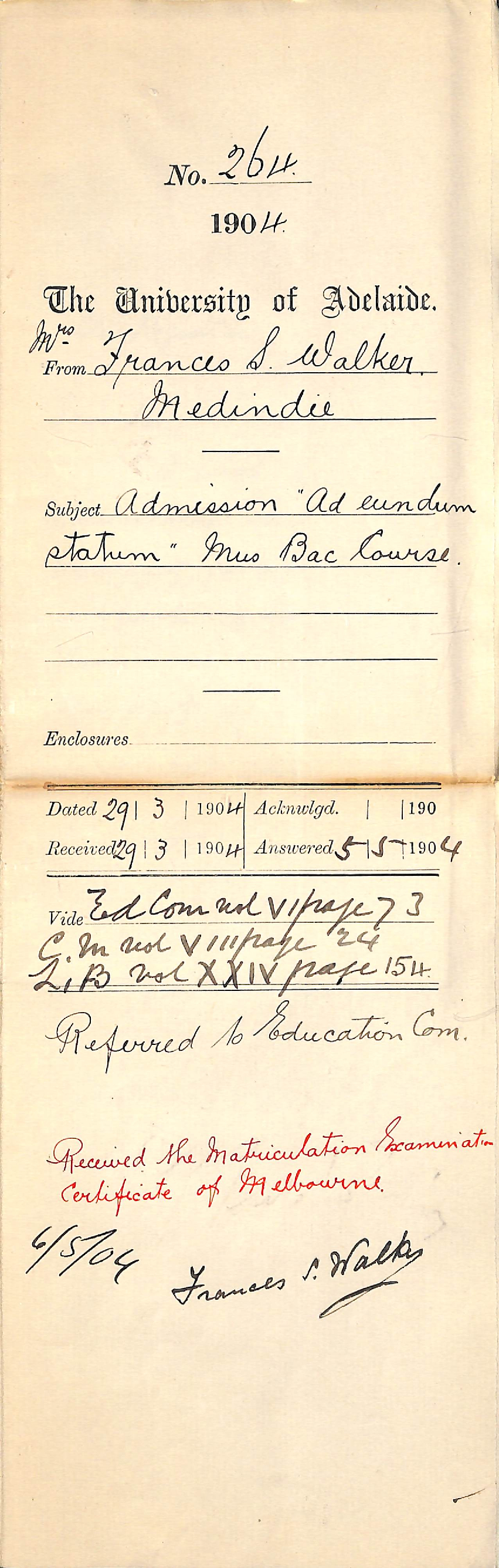 Admission Ad eundem statum Mus Bac Course