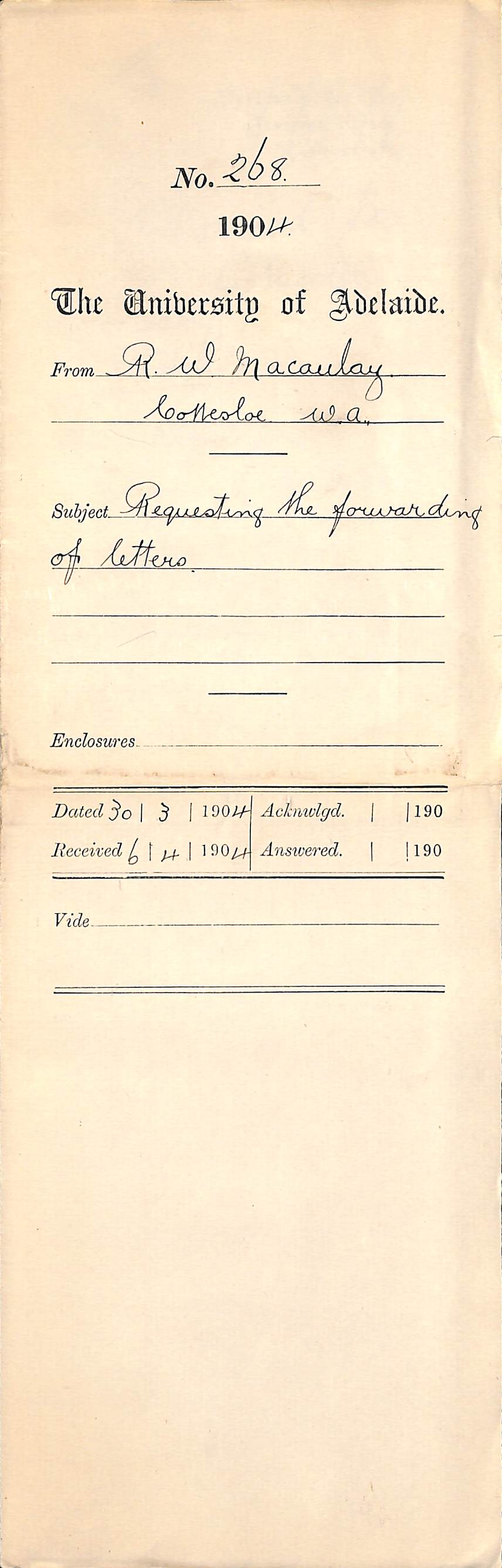 Requesting the forwarding of letters