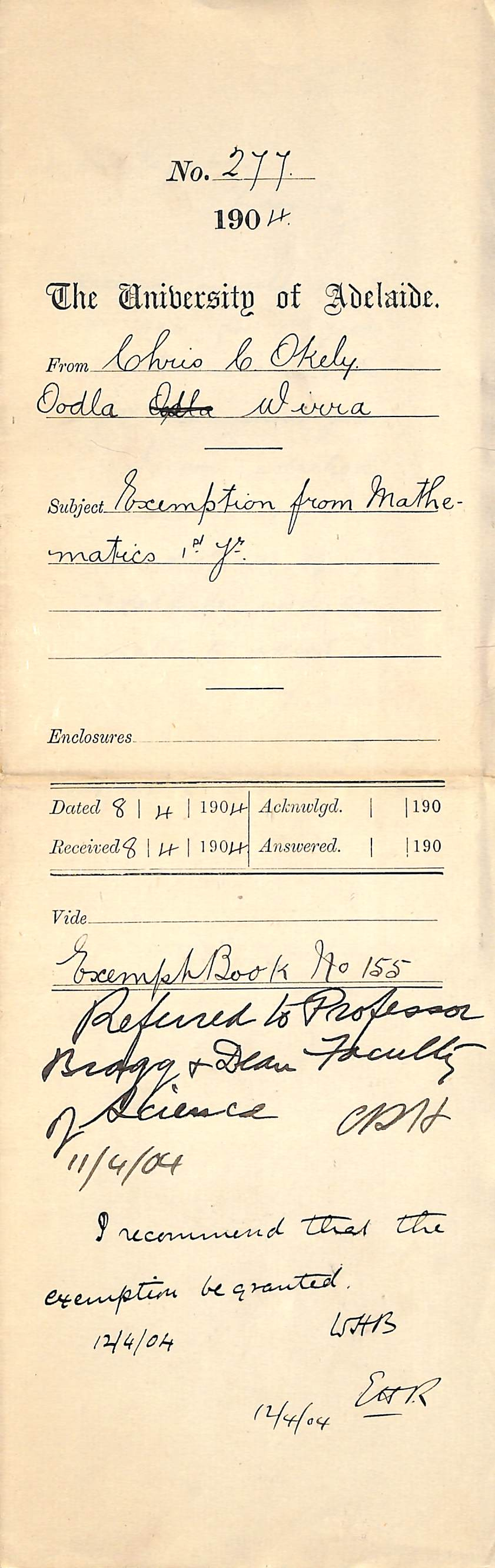 Exemption from Mathematics 1st Year