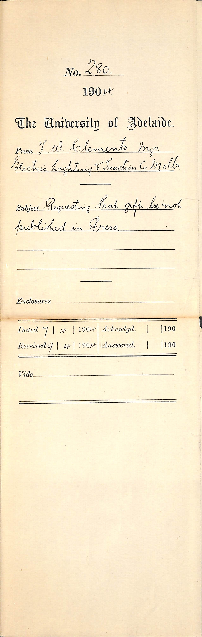 Manager Electric Lighting and Traction Company Melbourne