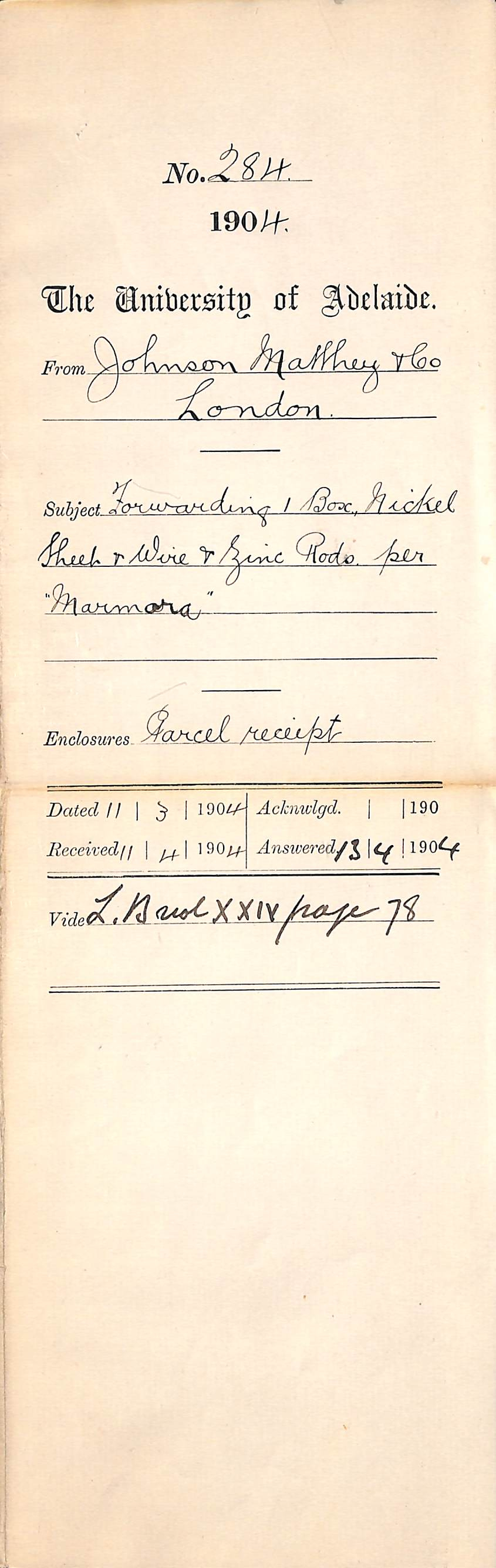 Forwarding 1 Box Nickel Sheet and Wire and Zinc Rods