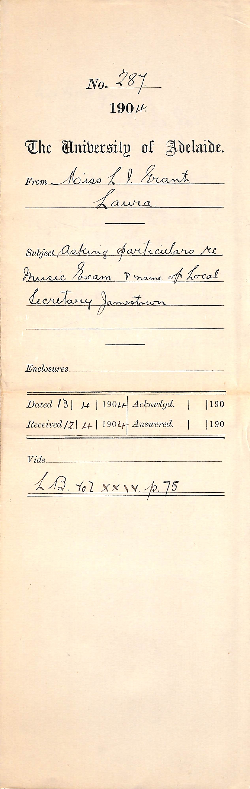 Asking particulars re Music Exam