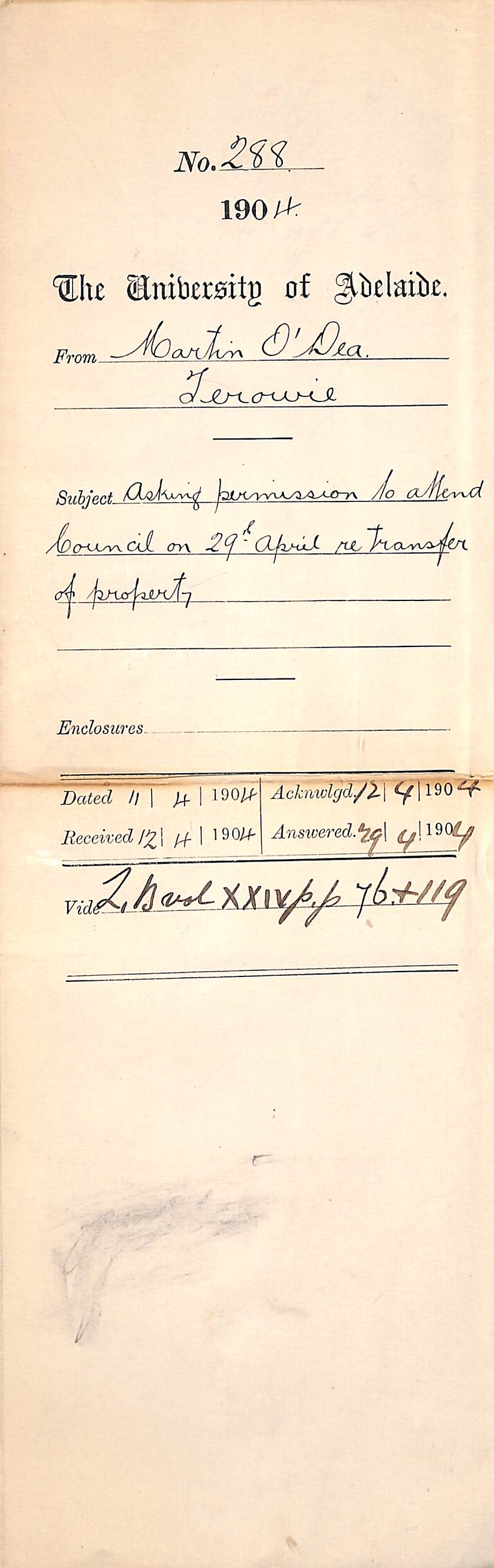 Asking particulars to attend Council on 29 April