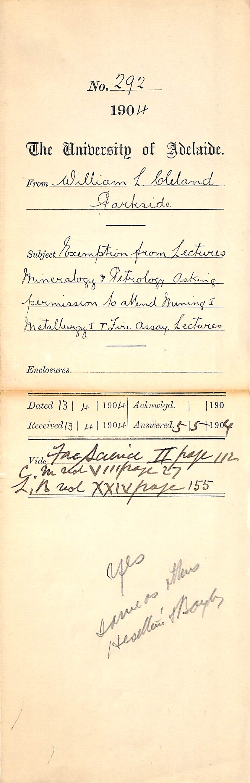 Exemption from Lectures Mineralogy and Petrology