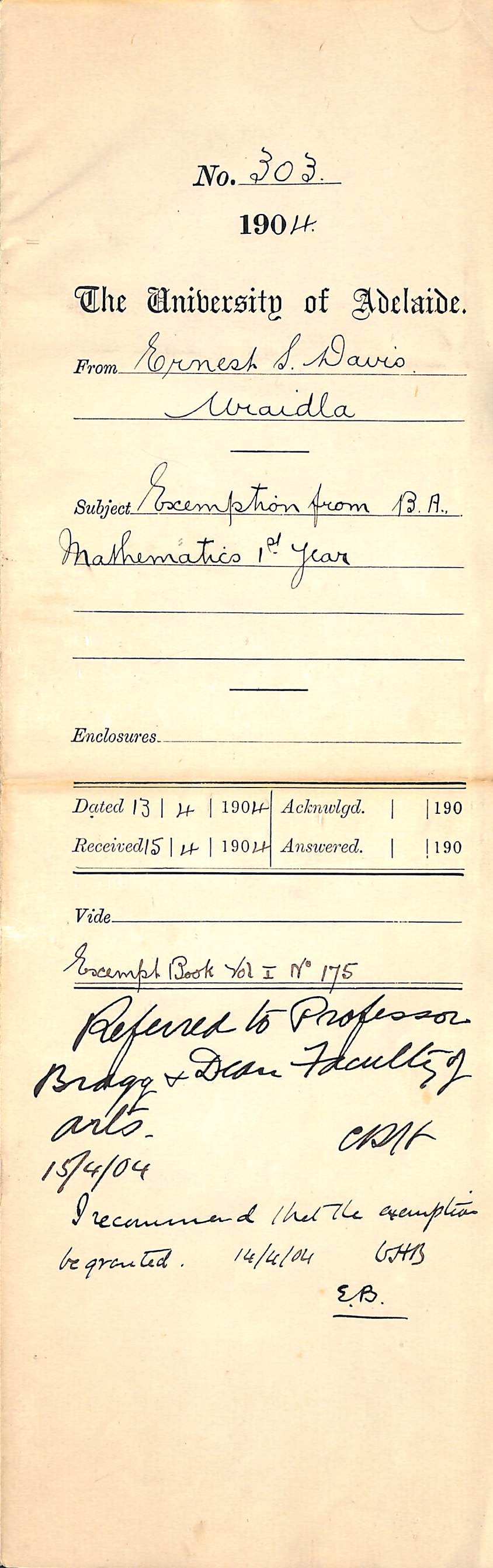 Exemption from BA Mathematics 1st Year