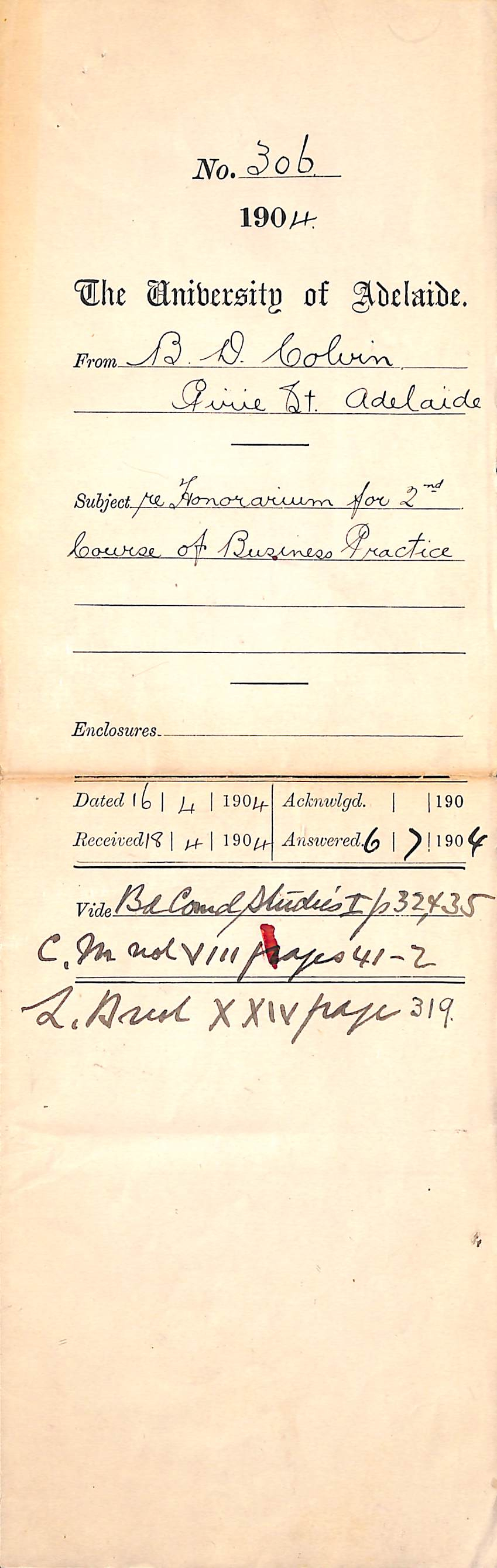 Re Honorarium for 2nd Course of Business Practice