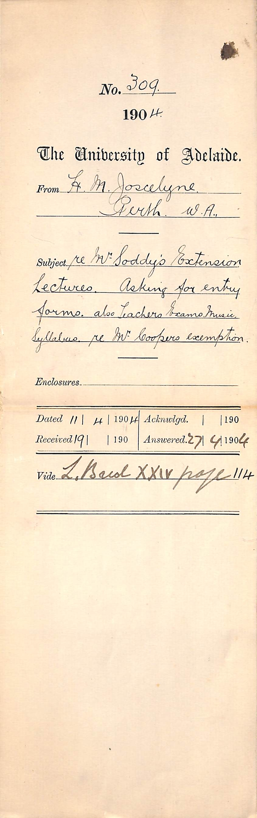 Re Mr Soddys Extension Lectures Asking for Entry Forms