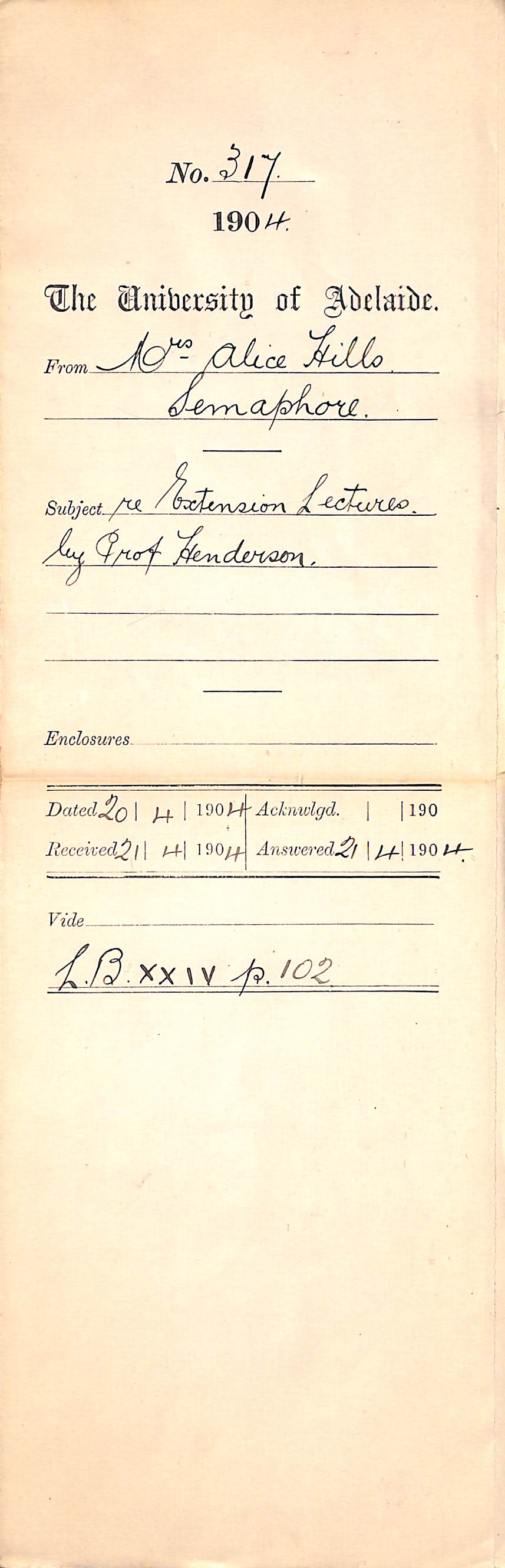 Re Extension Lectures by Prof Henderson