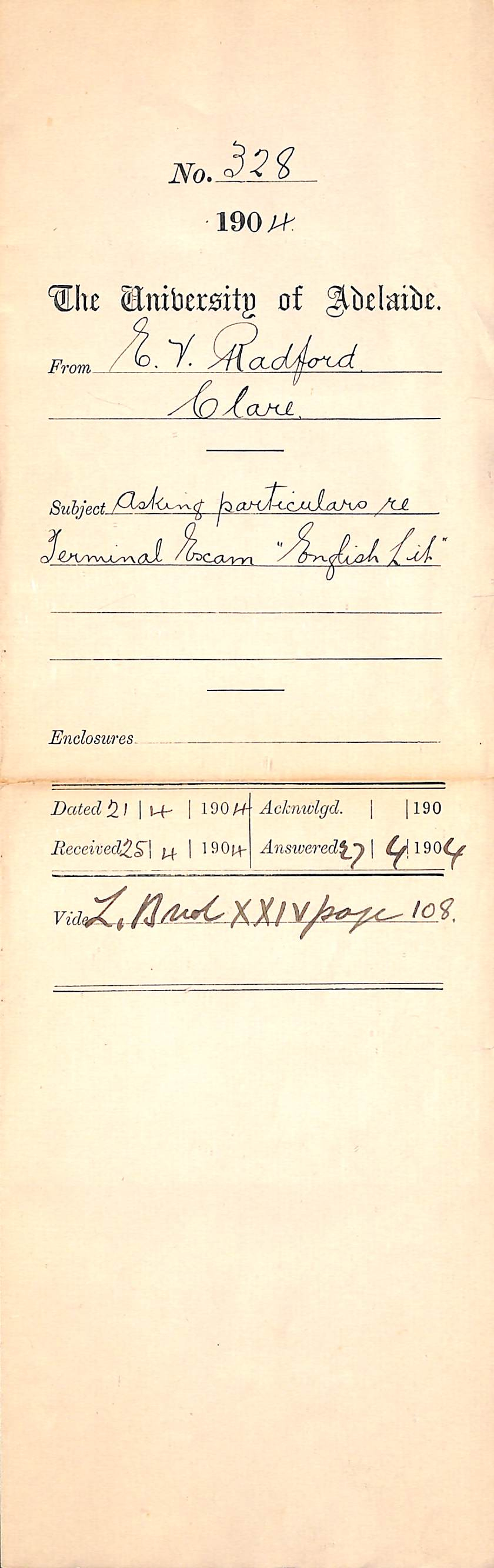 Asking particulars re Terminal Exam English Literature