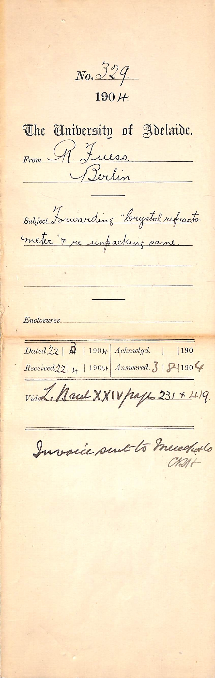 Forwarding Crystal Refractometer and re unpacking same