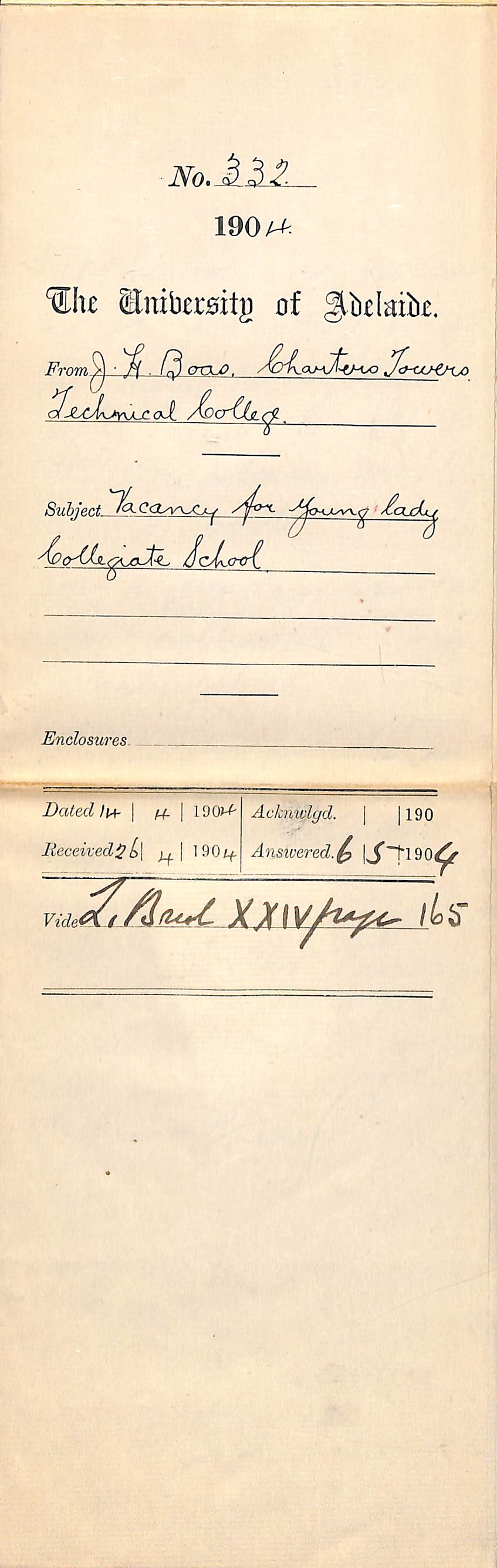 Vacancy for young lady Collegiate School