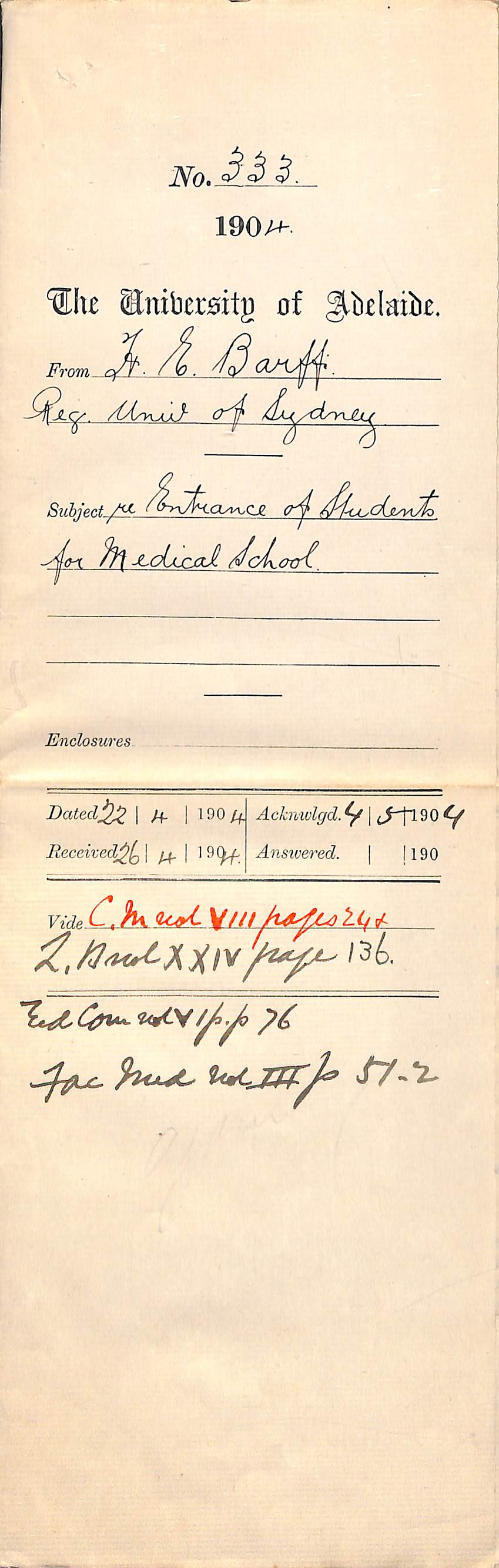 Entrance of Students for Medical School