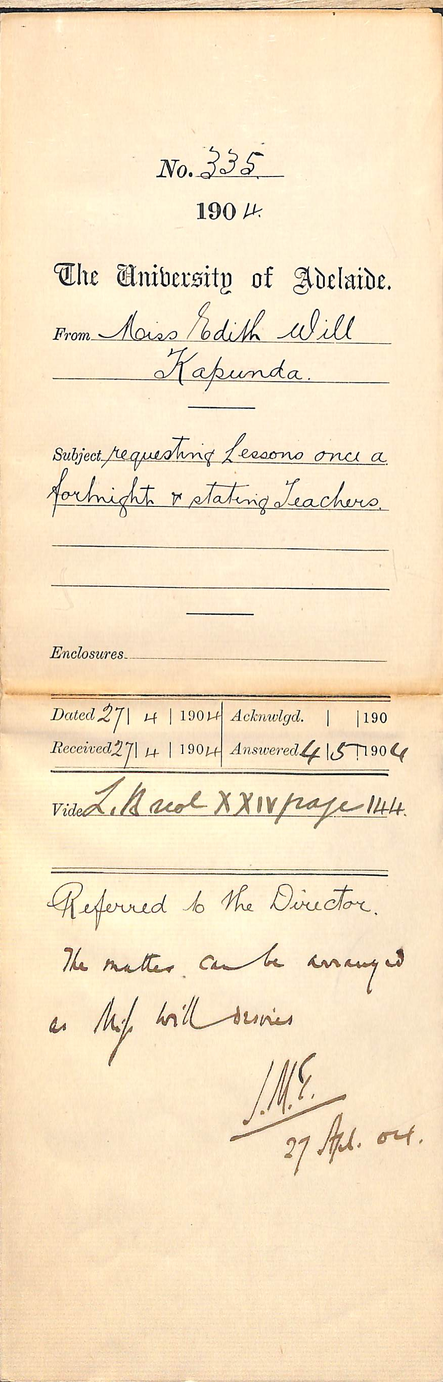 Requesting Lessons once a fortnight and stating Teachers