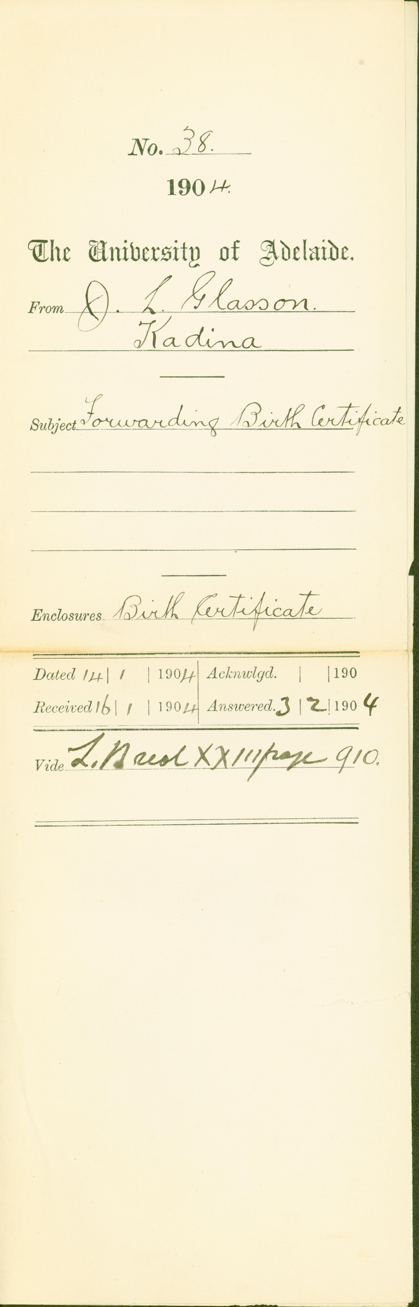 Forwarding Birth Certificate