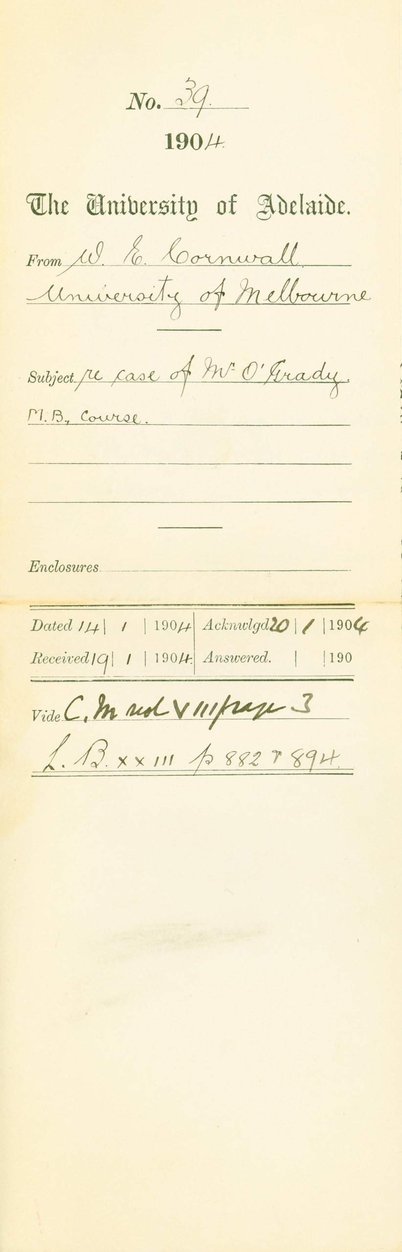 Re case of Mr O'Grady MB