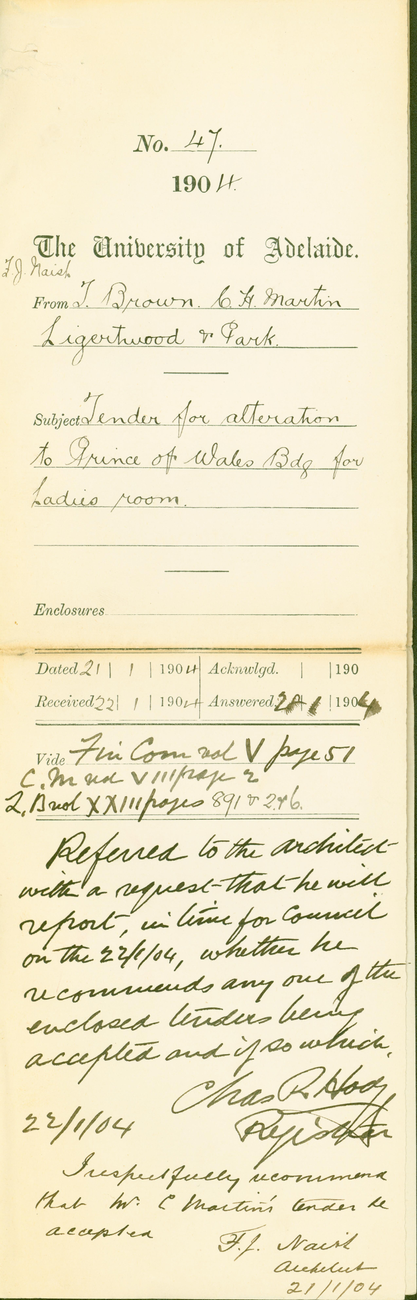 Tender for alteration to building