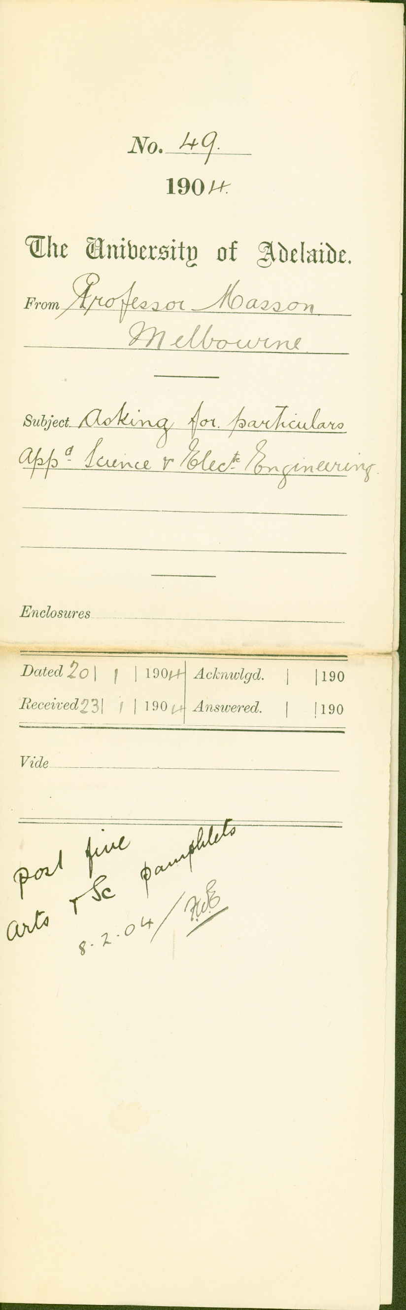 Professor Masson asking for particulars Applied Science