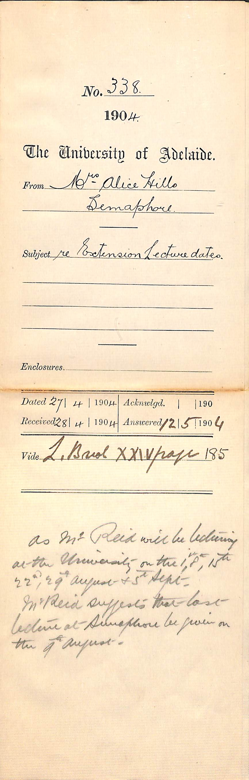 Extension Lecture dates