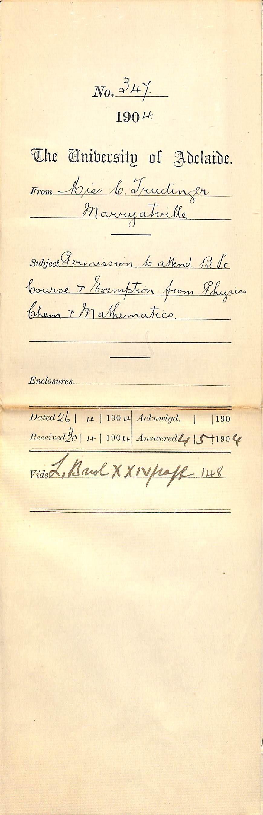 Permission to attend B Sc Course - Exemptions from Physics Chem and Mathematics