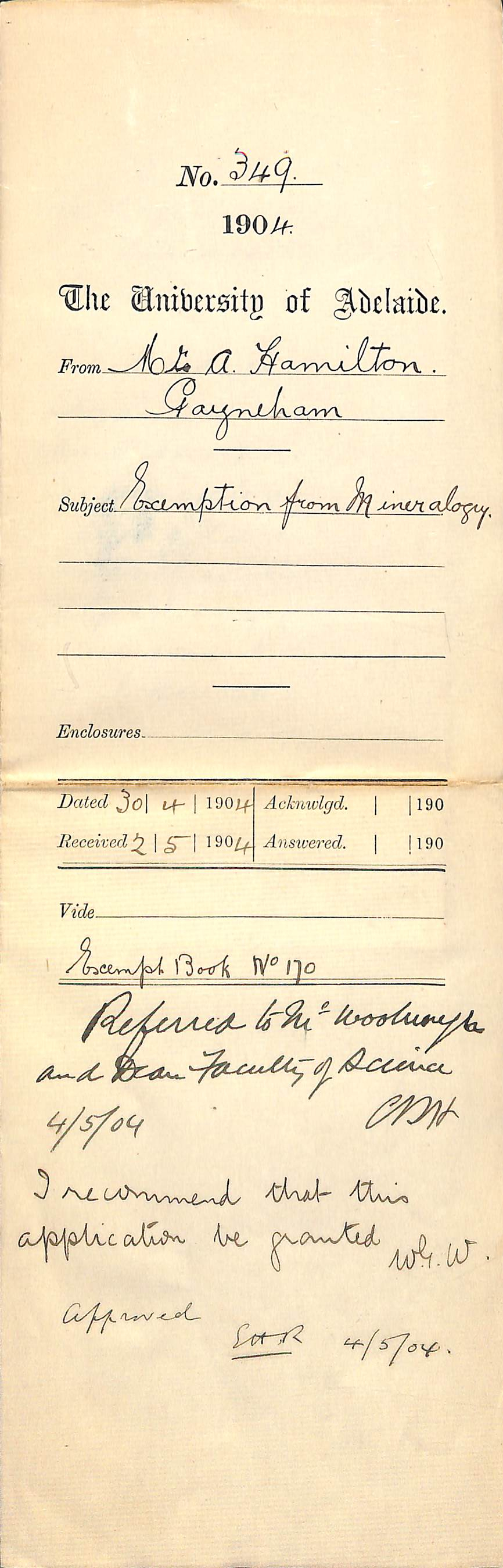 Exemption from Mineralogy