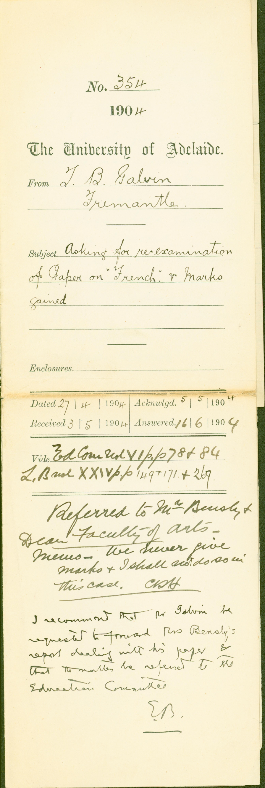 Asking for re-examination of Paper French and Marks gained