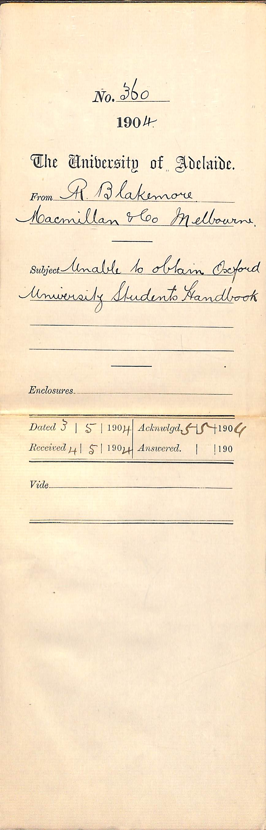 Unable to obtain Oxford University Students Handbook