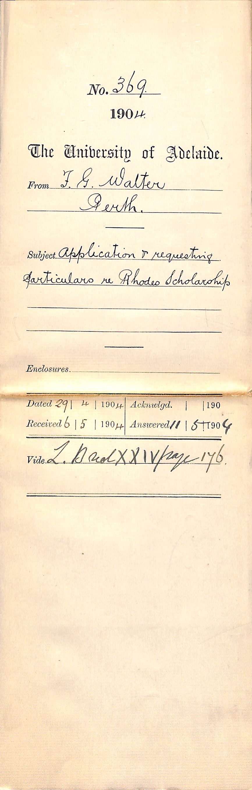 Application and requesting particulars re Rhodes Scholarship