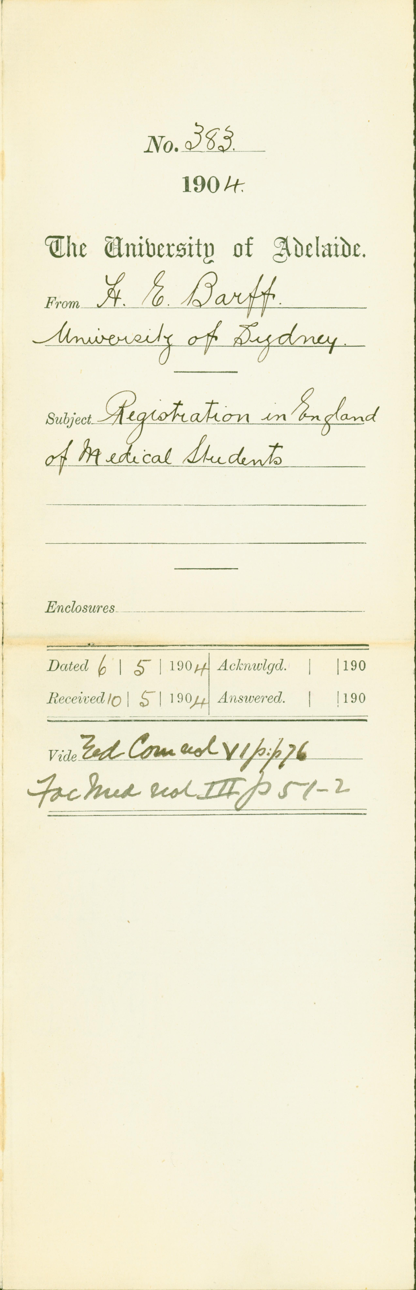 Registration in England of Medical Students