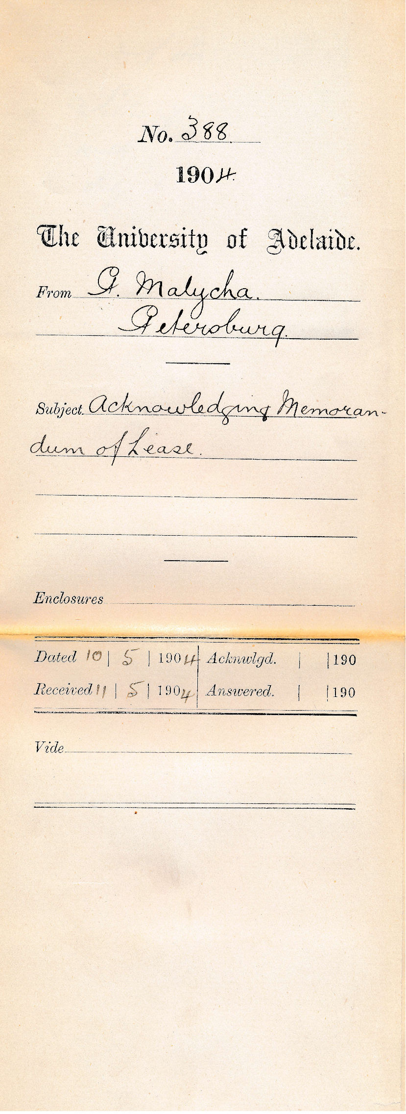 Acknowledging Memorandum of Lease