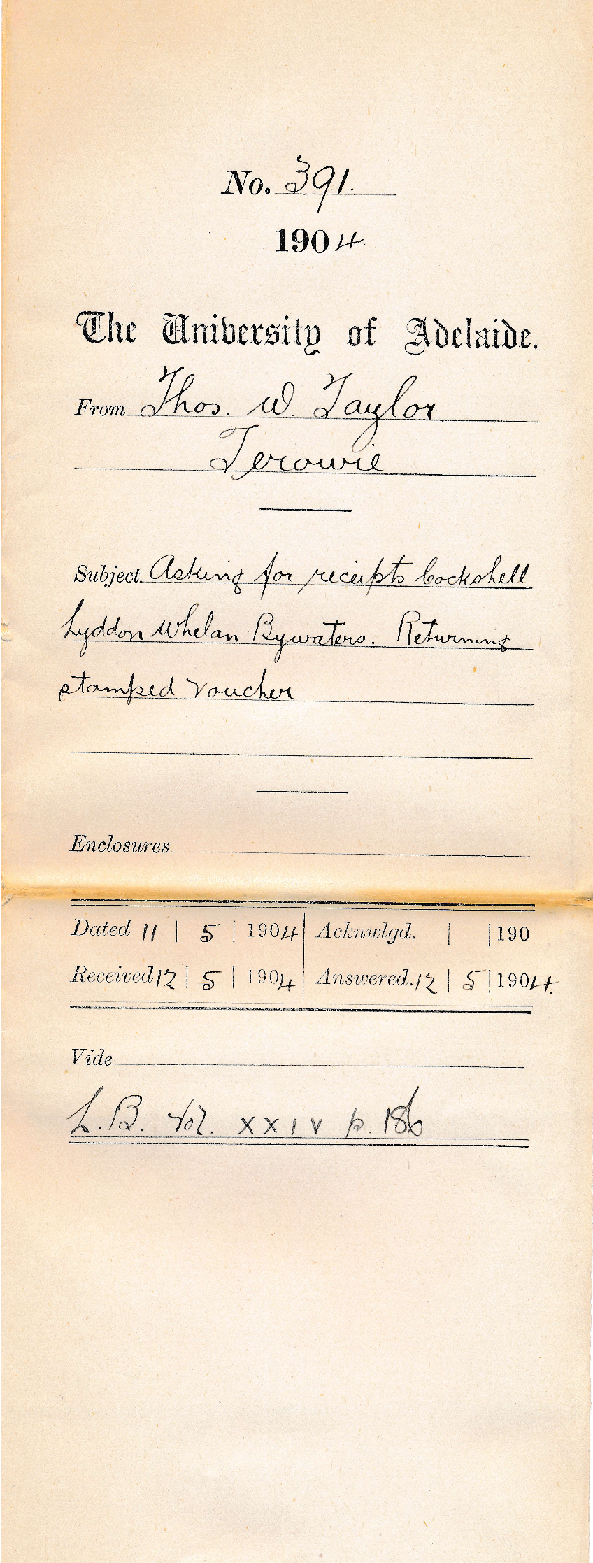 Asking for receipts - Cockshell Lyddon Whelan &amp; Bywaters - Returning stamped voucher