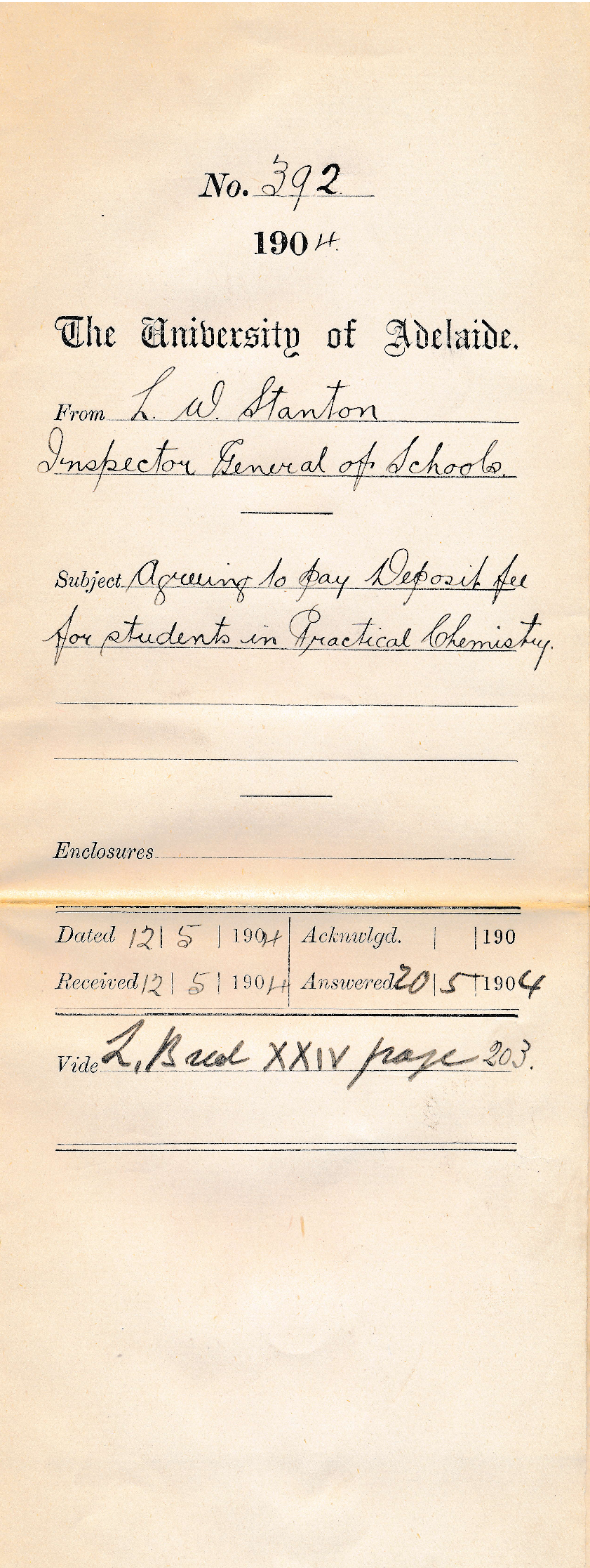 Agreeing to pay Deposit fee for students in Practical Chemistry