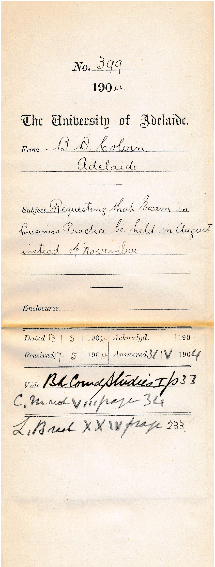 Requesting that Exam in Business Practice be held in August instead of November