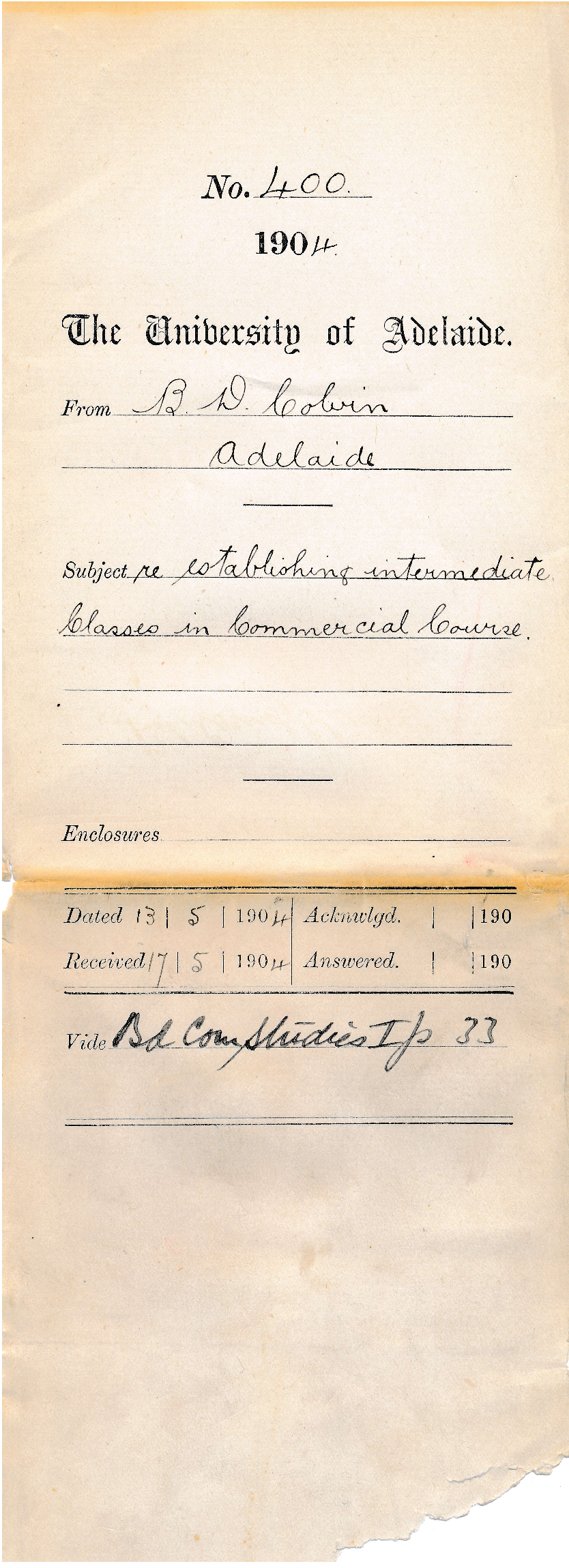 Establishing Intermediate Classes in Commercial Course