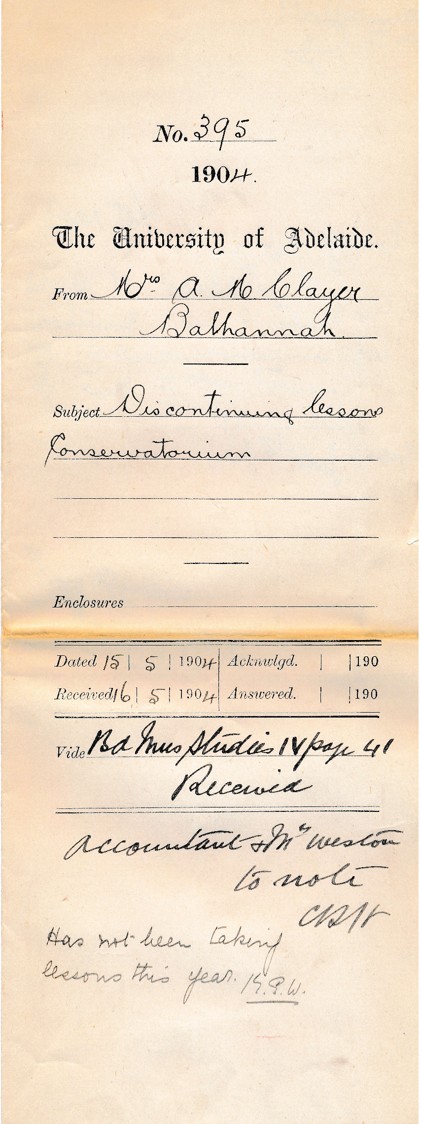 Discontinuing lessons Conservatorium