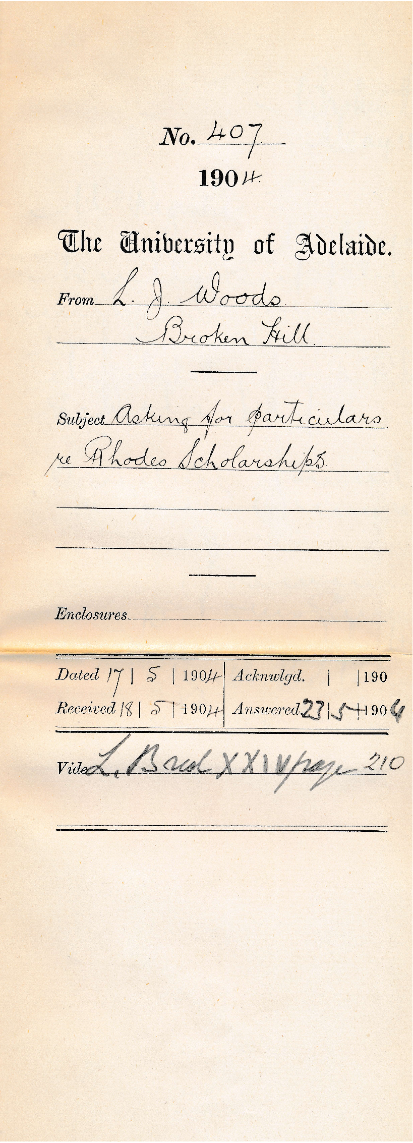 Asking for particulars re Rhodes Scholarship