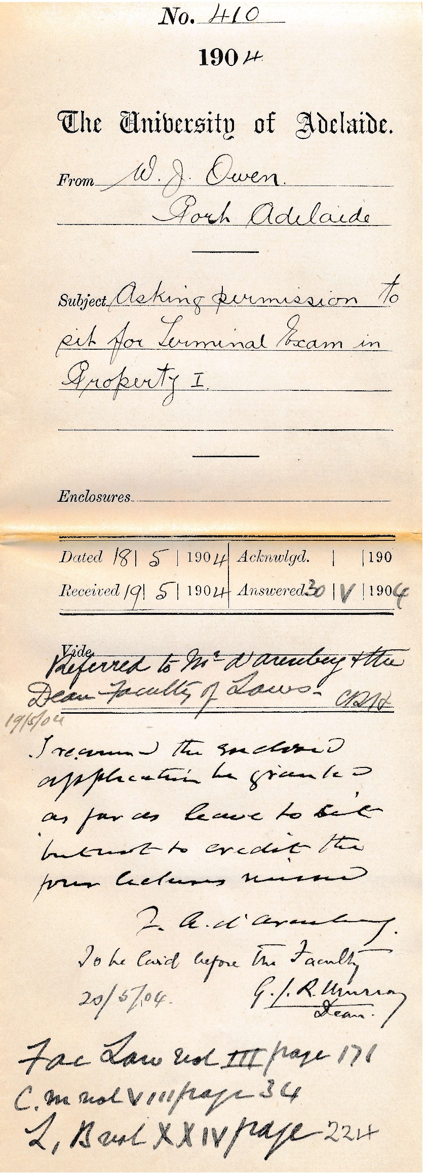 Asking permission to sit for Terminal Exam in Property I