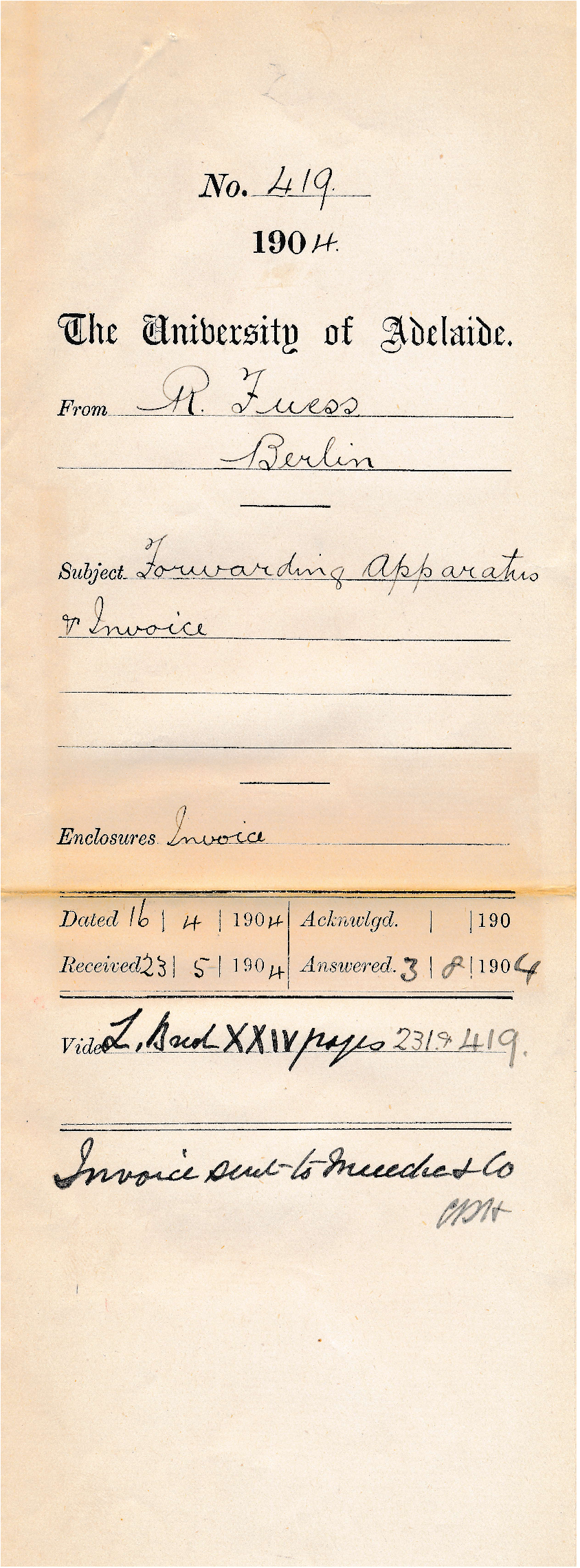 Forwarding Apparatus &amp; Invoice