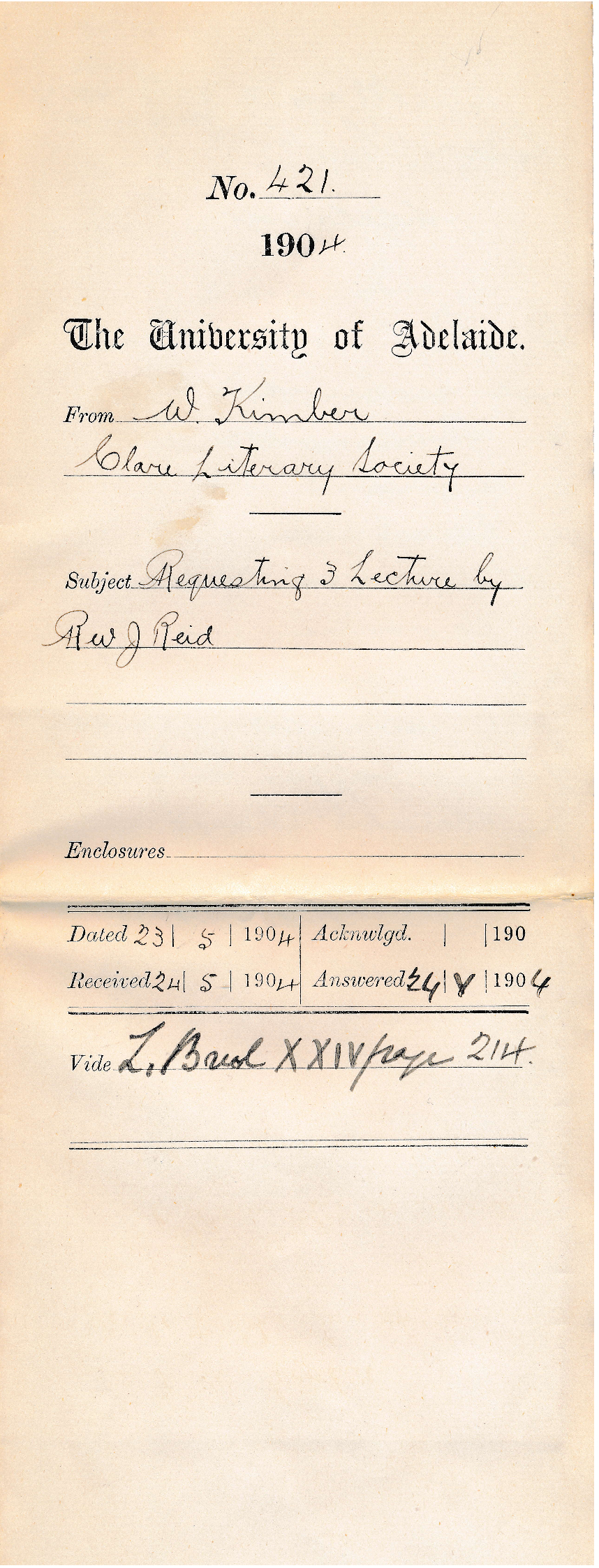 Requesting 3 Lectures by Rev J Reid