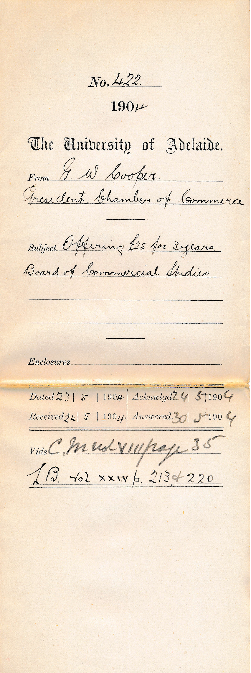 Offering &pound;25 for 3 years Board of Commercial Studies