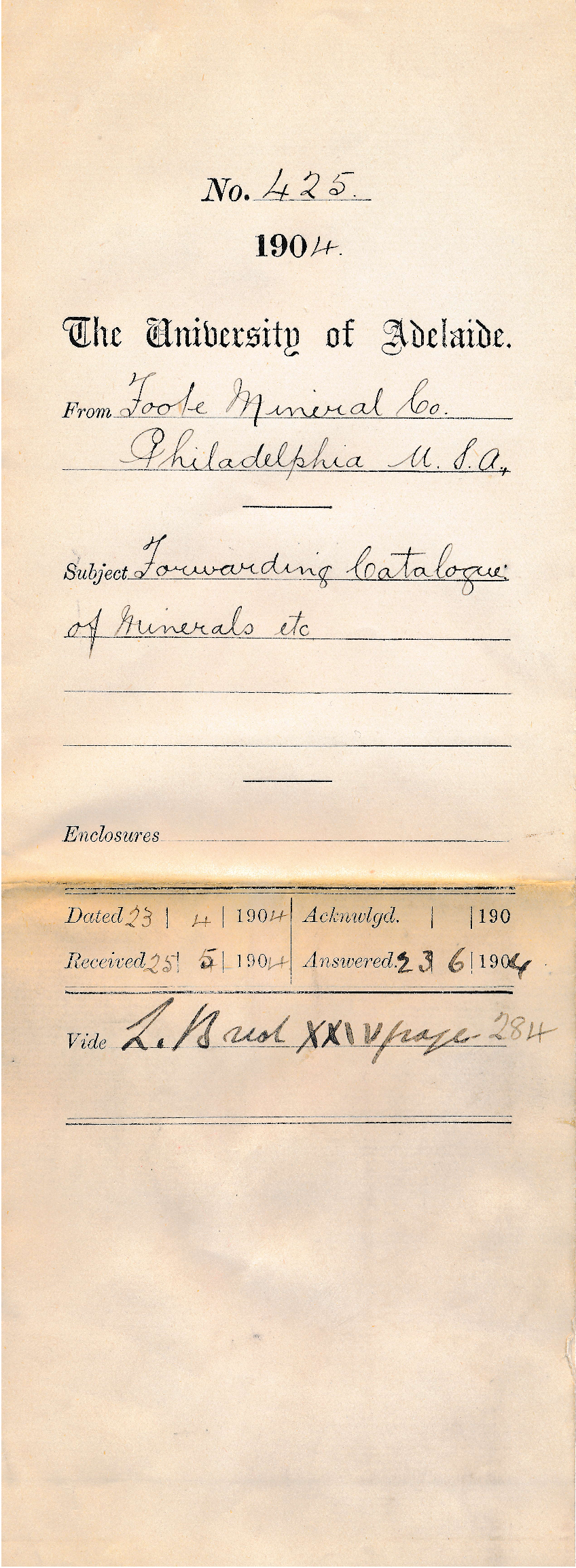 Forwarding Catalogue of Minerals etc