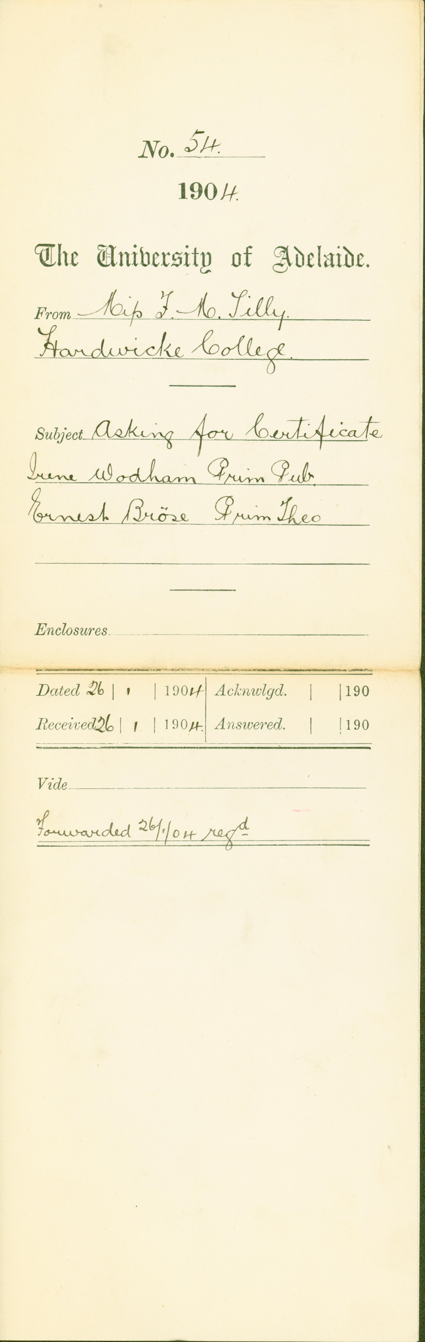 Asking for Certificates - Irene Wodham - Ernest Brose