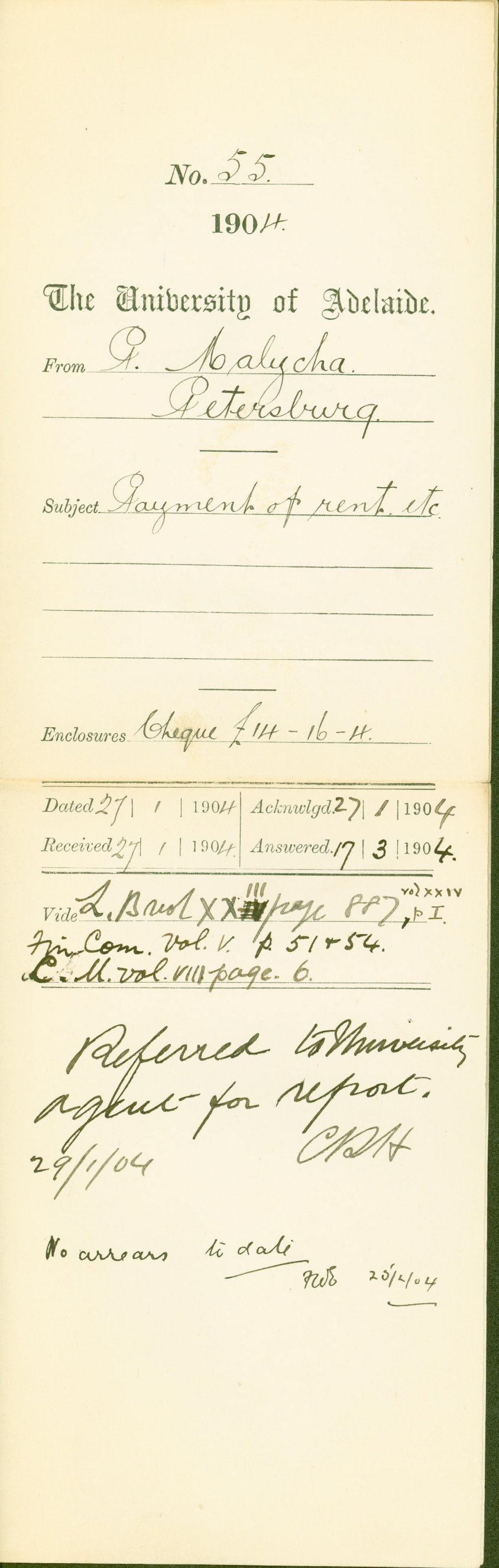 Re payment of rent, etc