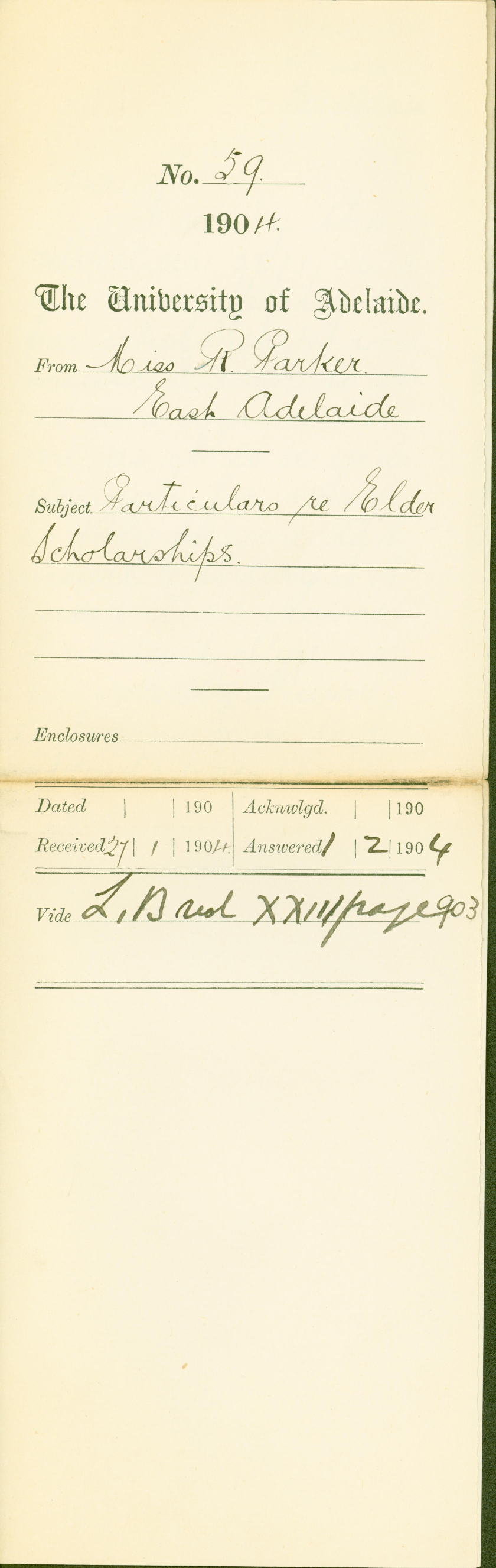 Particulars re Elder Scholarships