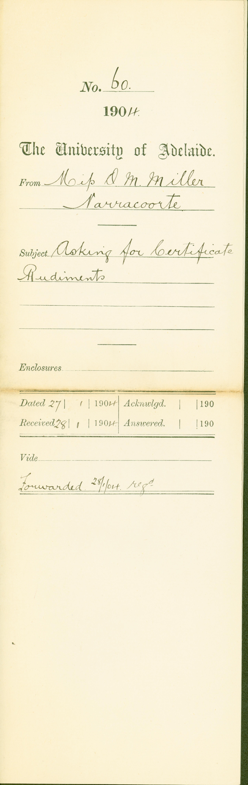 Asking for Certificate, Rudiments of Music