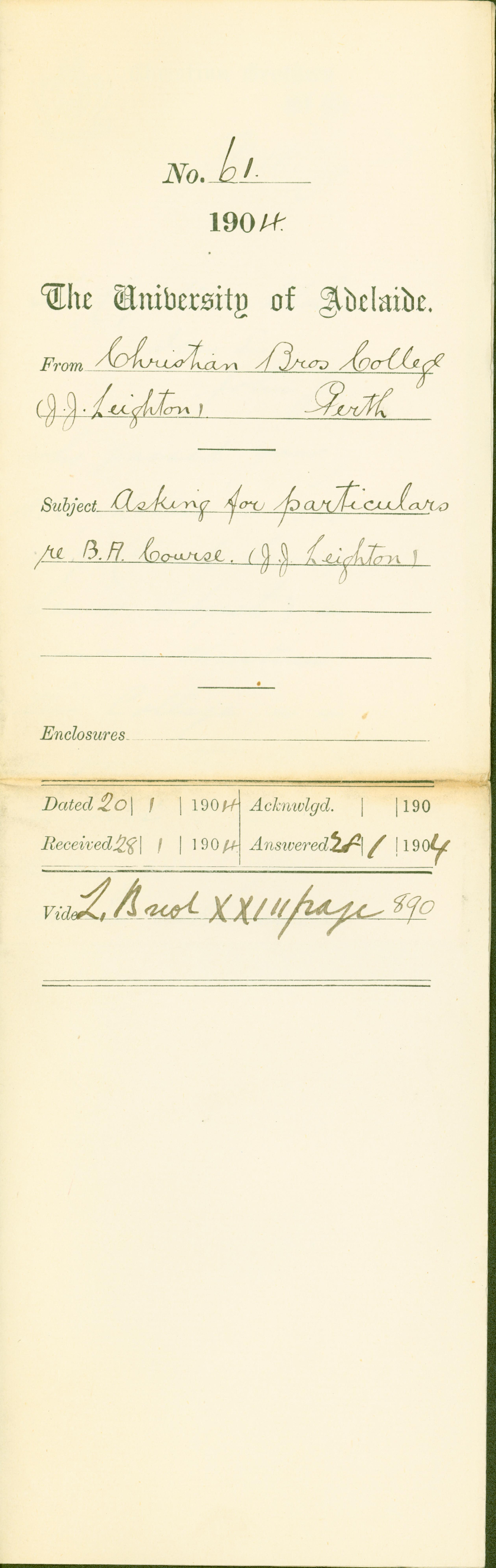 Asking for particulars re BA Course