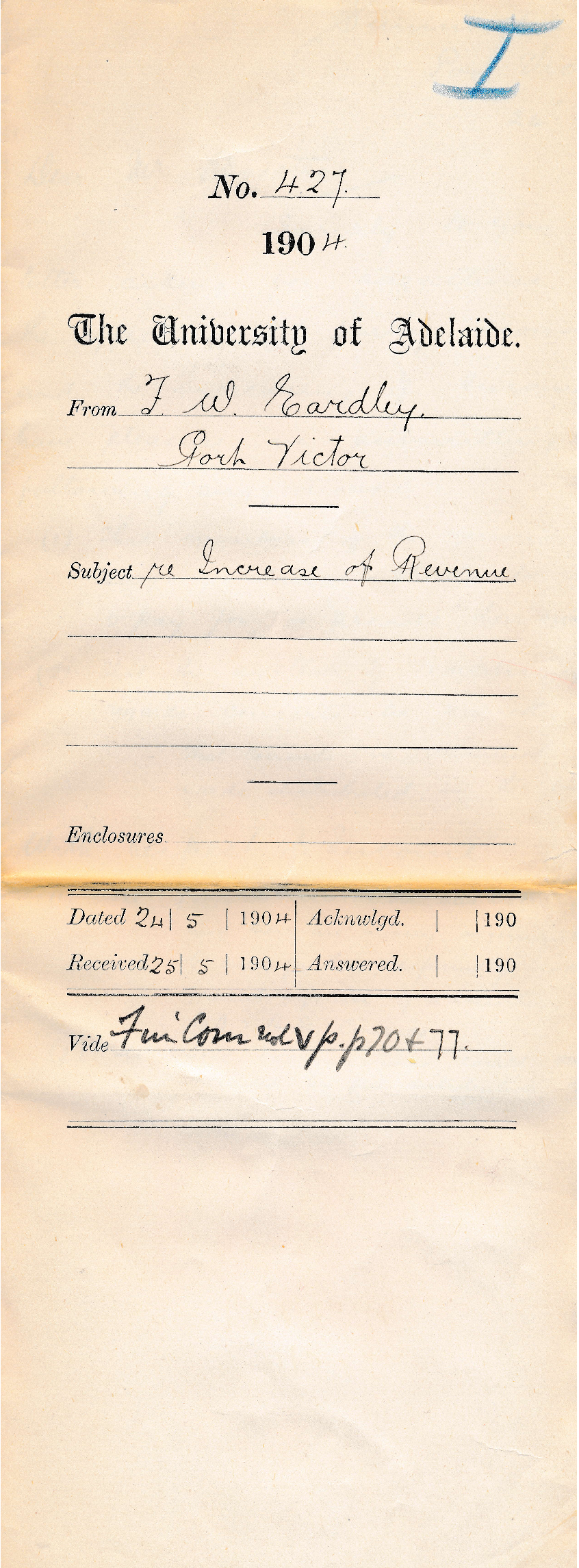 Re Increase of Revenue