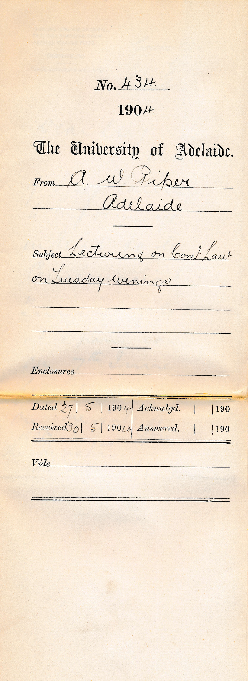 Lecturing on Commercial Law on Tuesday Evenings