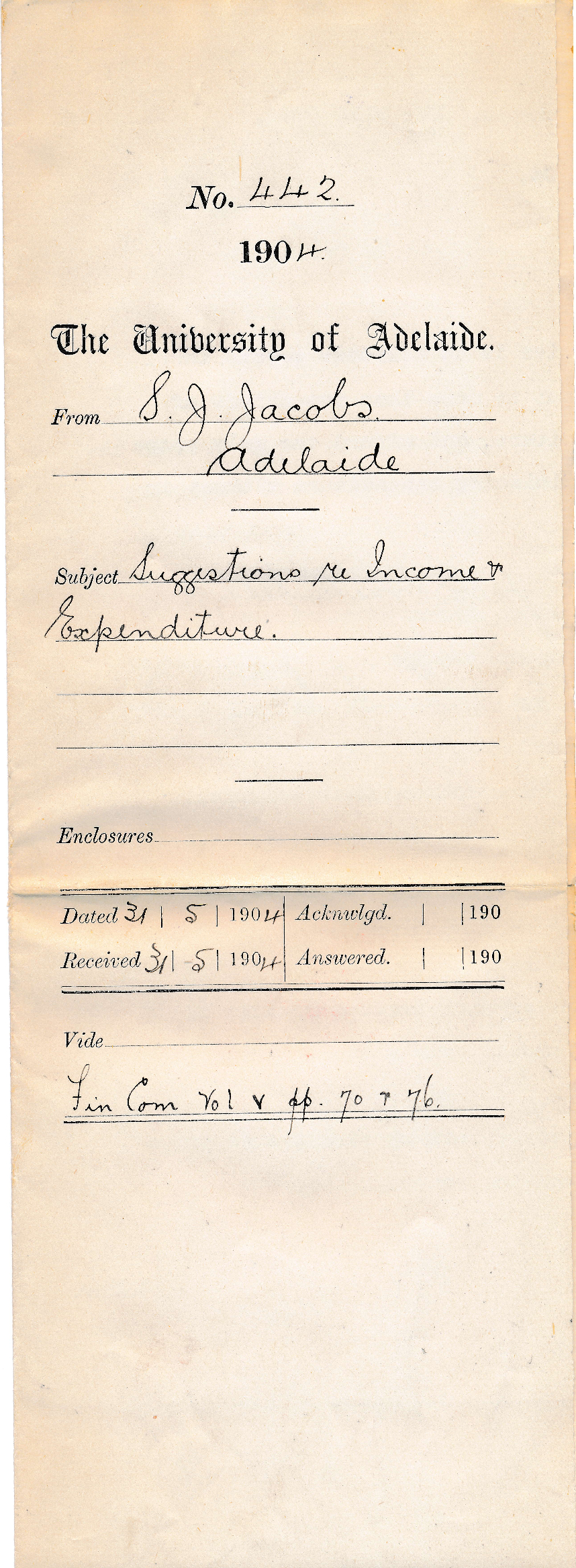 Suggestions re Income and Expenditure