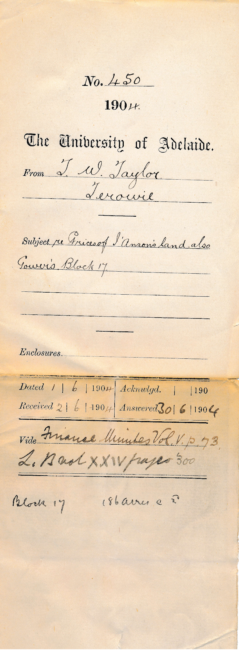 Re Prices of I'Anson land also Gower Block 17